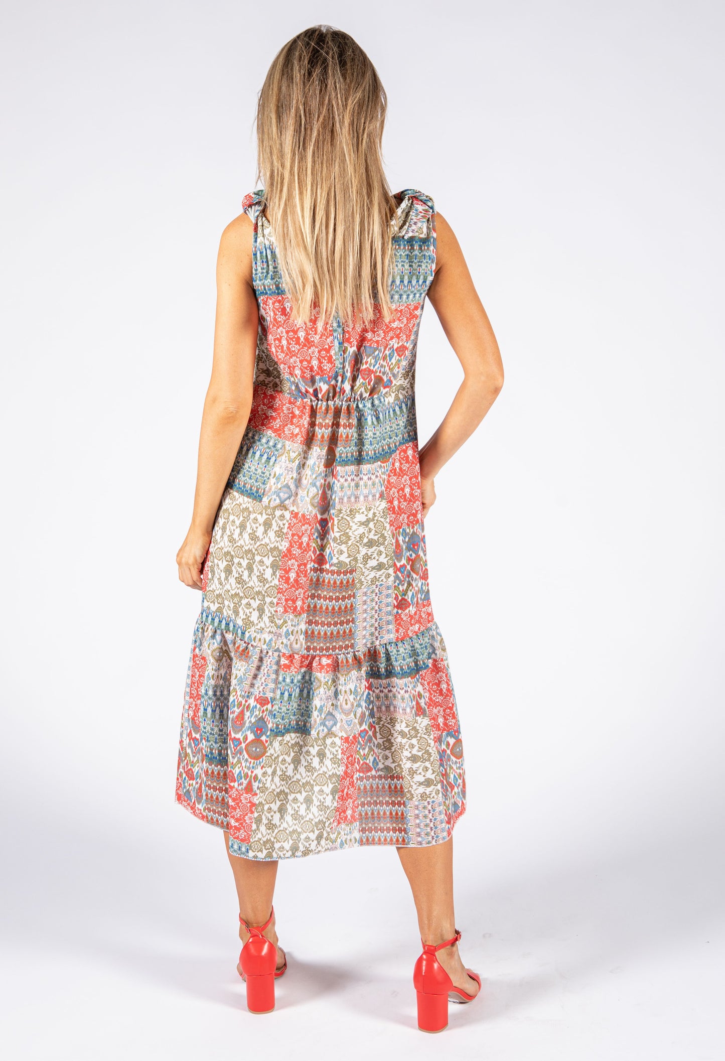 Patchwork Print V Neckline Dress