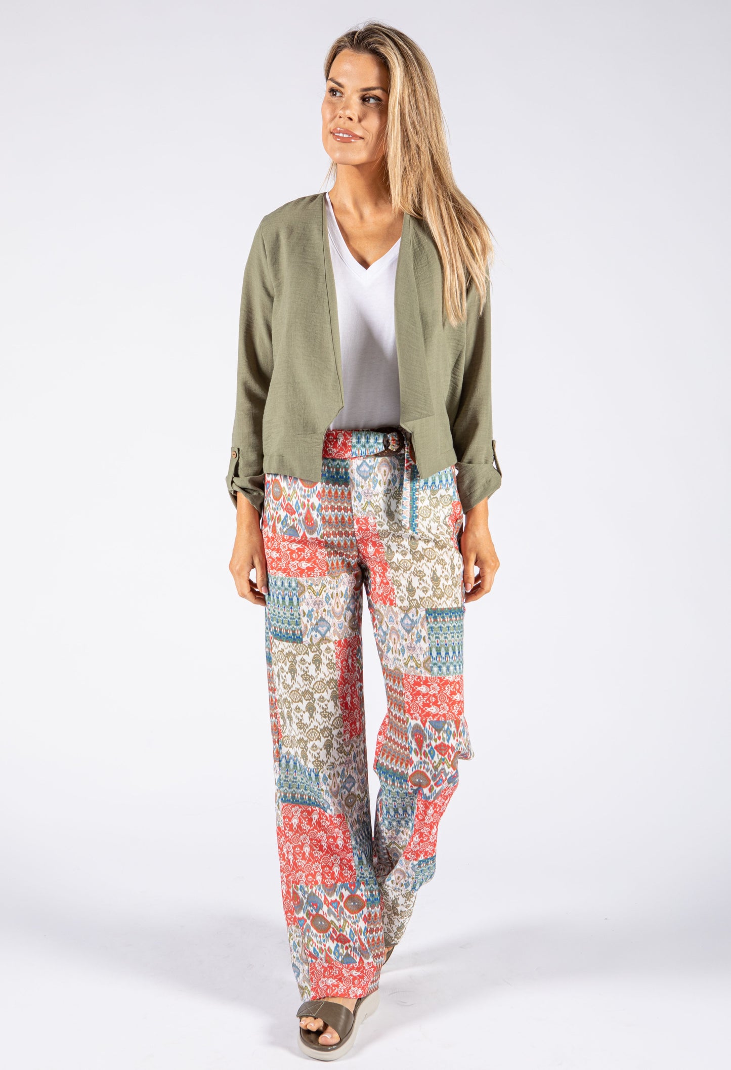 Patchwork Print Belted Trouser