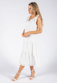 Tie Sleeve Linen Look Dress