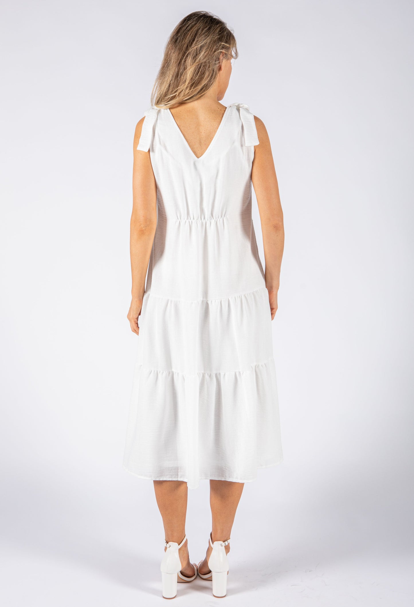 Tie Sleeve Linen Look Dress