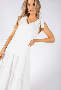 Tie Sleeve Linen Look Dress