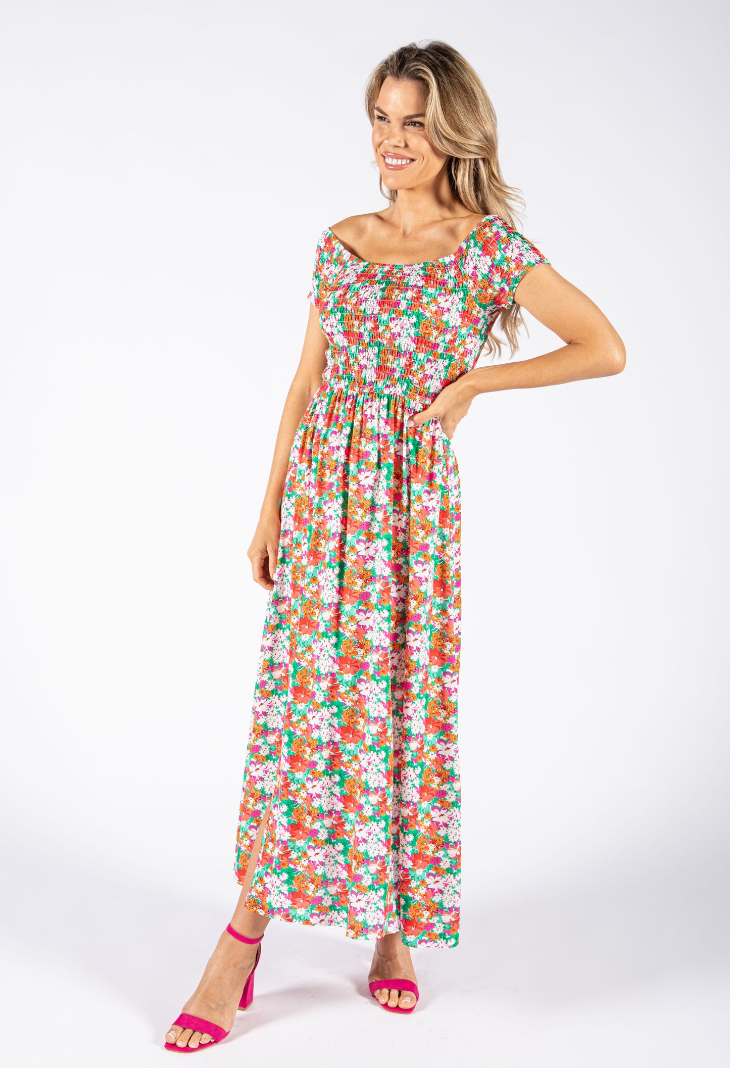 Smocking Bodice Blossom Maxi Dress