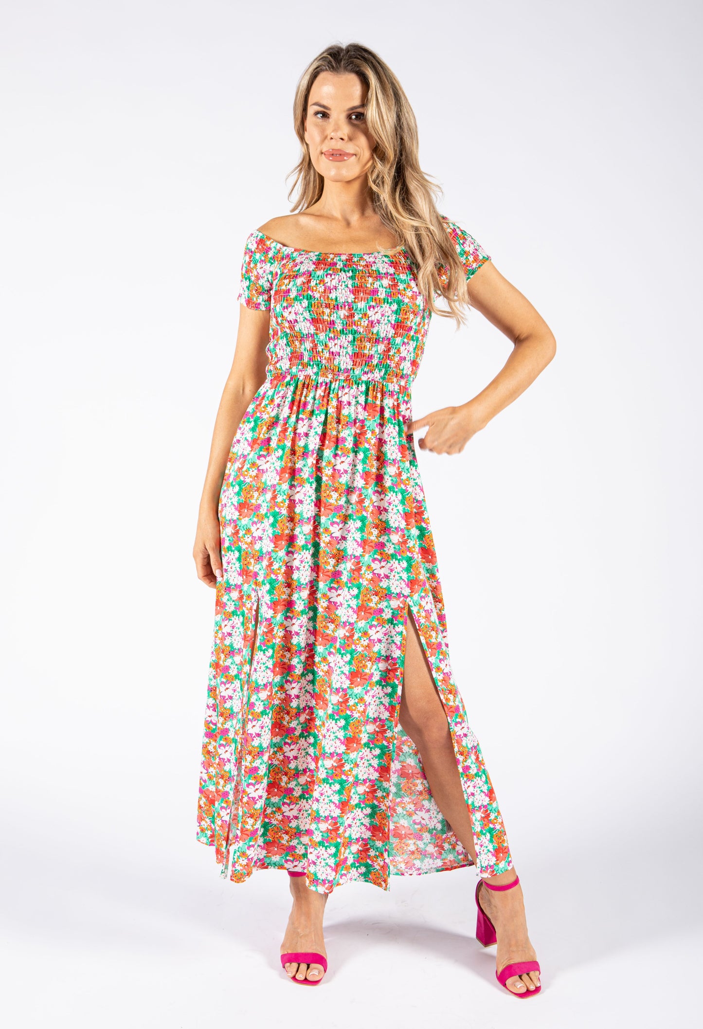 Smocking Bodice Blossom Maxi Dress