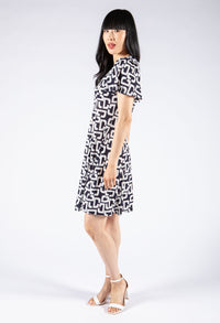 Abstract Print Eyelet Neckline Dress