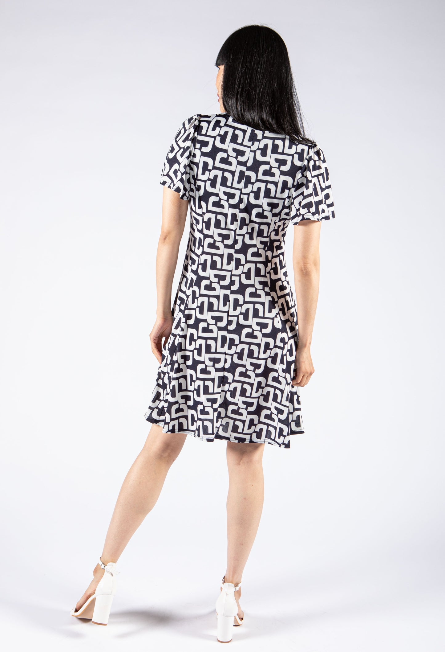 Abstract Print Eyelet Neckline Dress