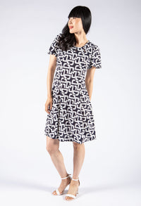 Abstract Print Eyelet Neckline Dress