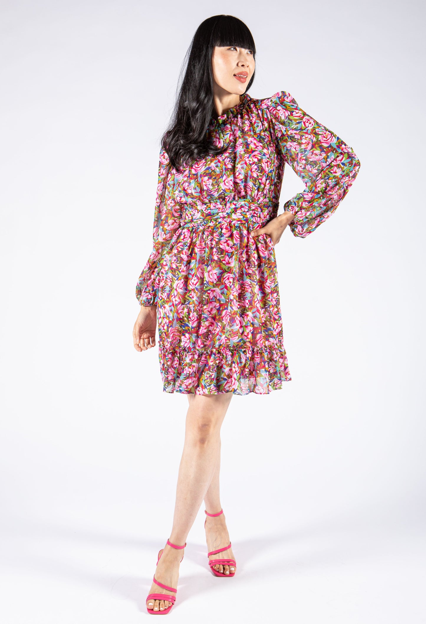 High Neckline Floral Dress