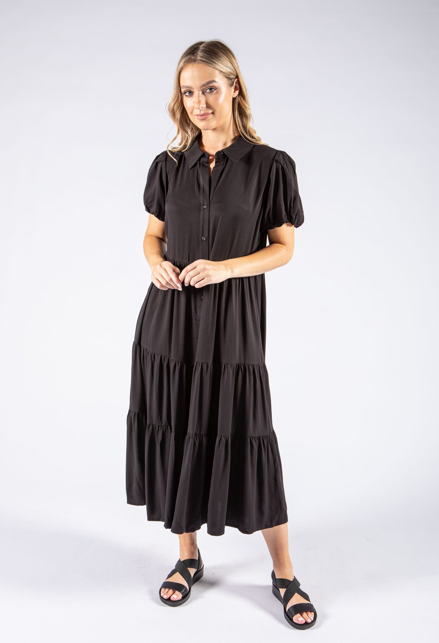 Tiered Hem Button Down Dress