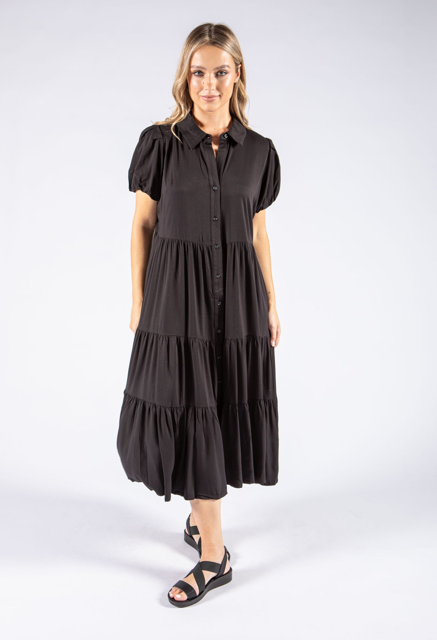 Tiered Hem Button Down Dress