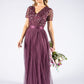 Berry V NECK SEQUIN AND TULLE DRESS WITH TIE WAIST