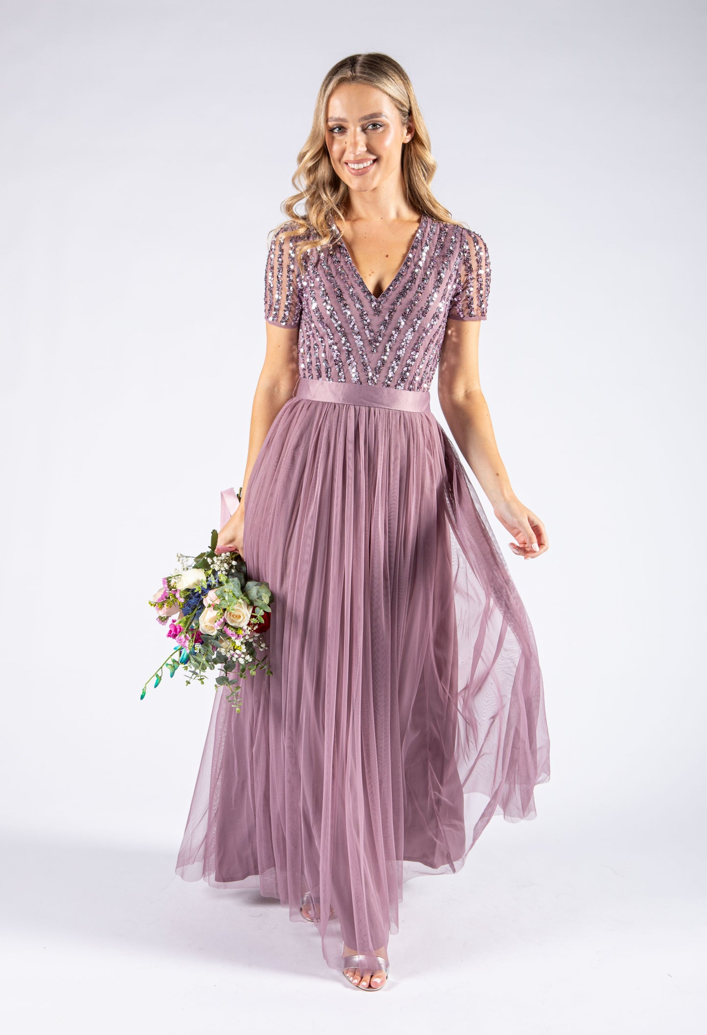 Maya Embellished Maxi Dress With Sash Belt