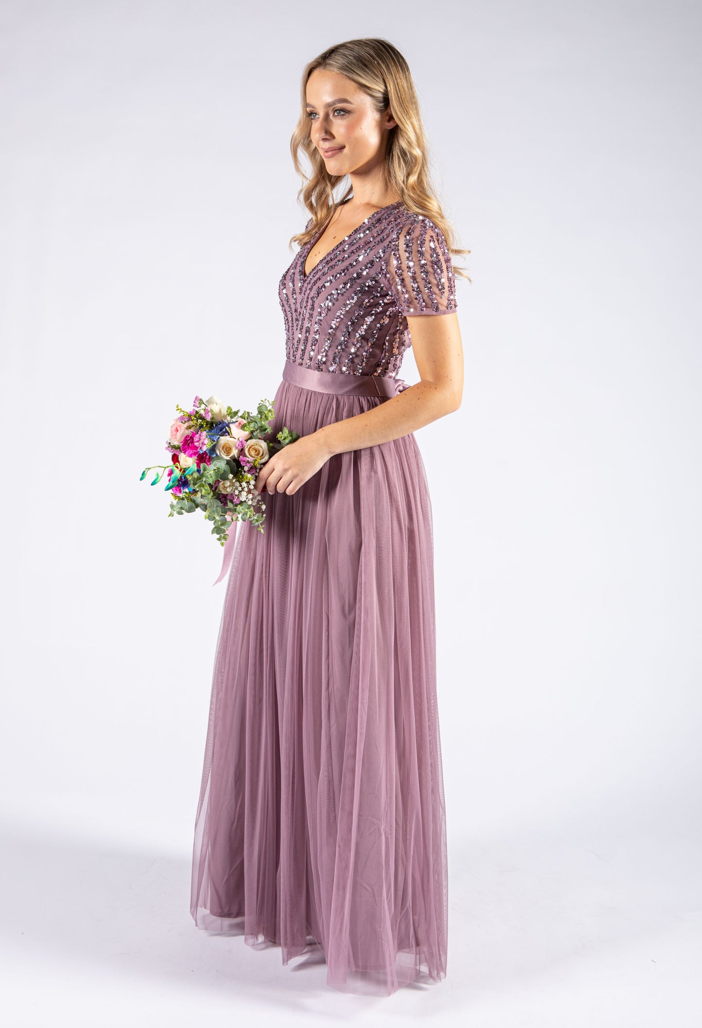 Maya Embellished Maxi Dress With Sash Belt