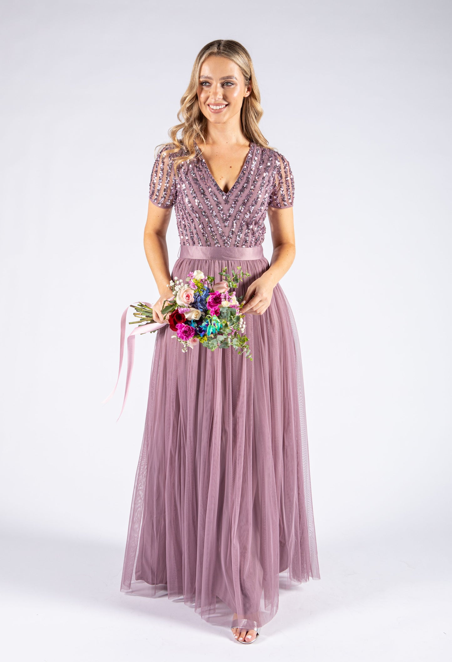 Maya Embellished Maxi Dress With Sash Belt