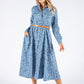 Paisley Print Long Sleeve Denim Dress