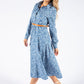 Paisley Print Long Sleeve Denim Dress