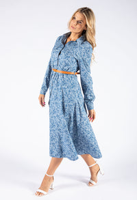 Paisley Print Long Sleeve Denim Dress