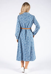 Paisley Print Long Sleeve Denim Dress