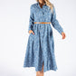 Paisley Print Long Sleeve Denim Dress