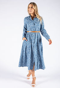 Paisley Print Long Sleeve Denim Dress