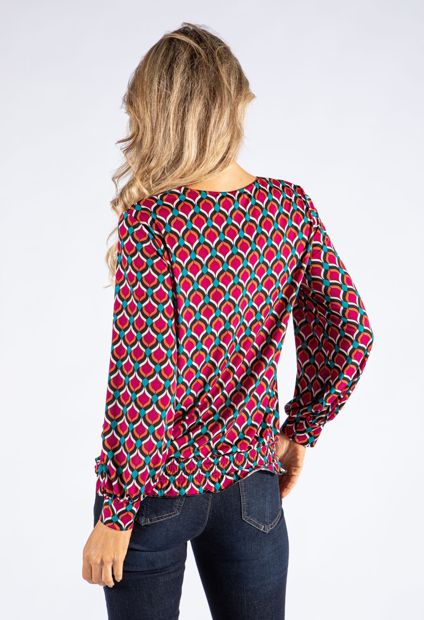 Geometric Print V Neckline Blouse