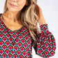 Geometric Print V Neckline Blouse