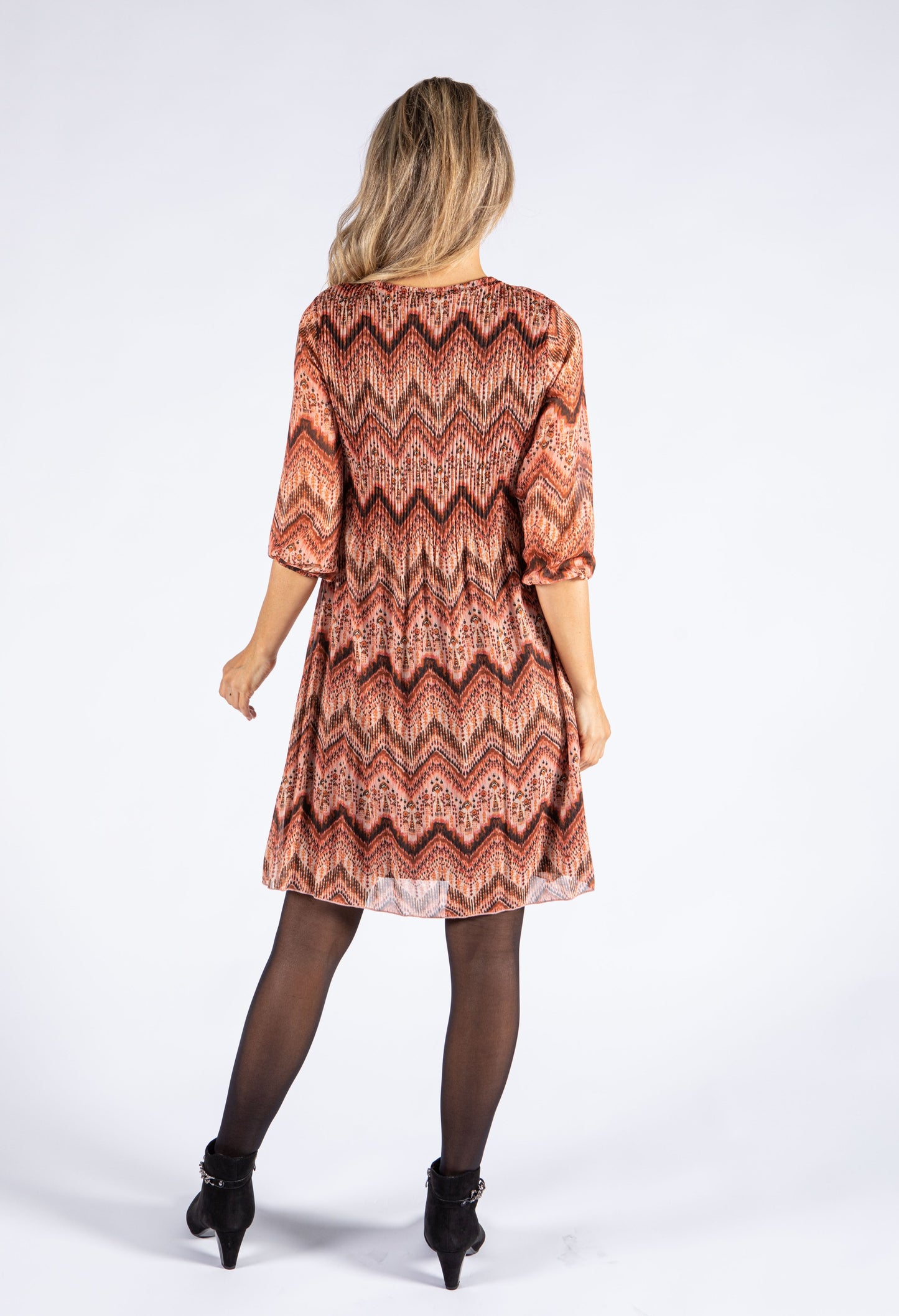 Aztec Print Plisse Pleat Dress