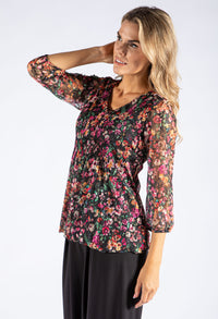 Floral Lace Plisse Pleat Top