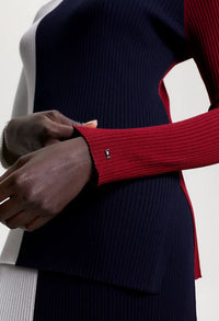 COLOUR-BLOCKED RIB-KNIT JUMPER