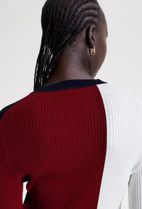 COLOUR-BLOCKED RIB-KNIT JUMPER