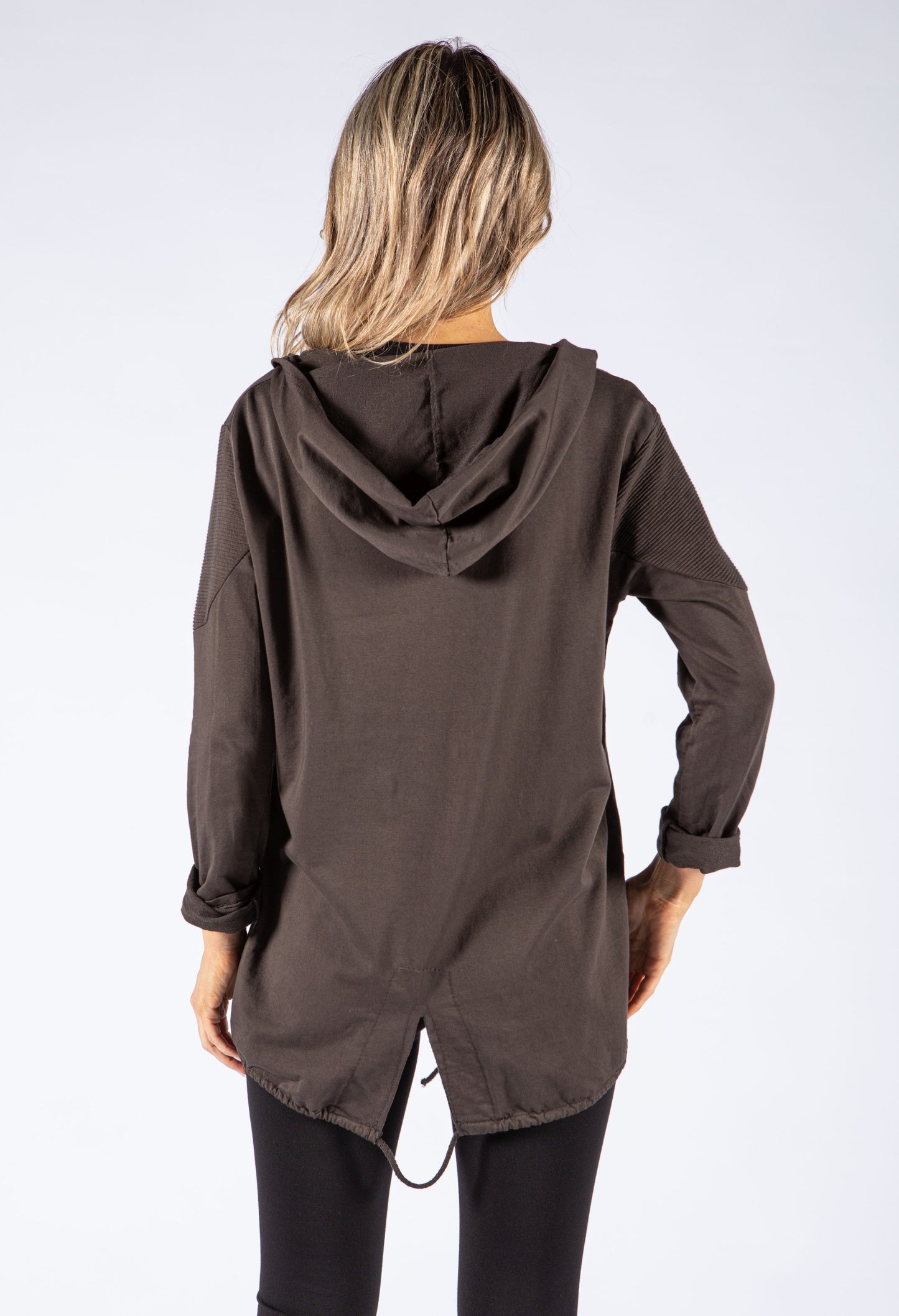 Open Ribbed Detail Hoodie