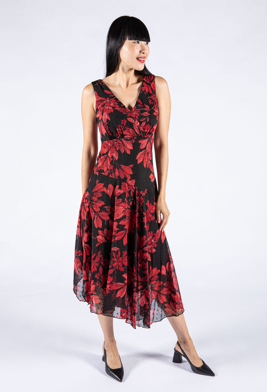 Red Floral Sleeveless Dress