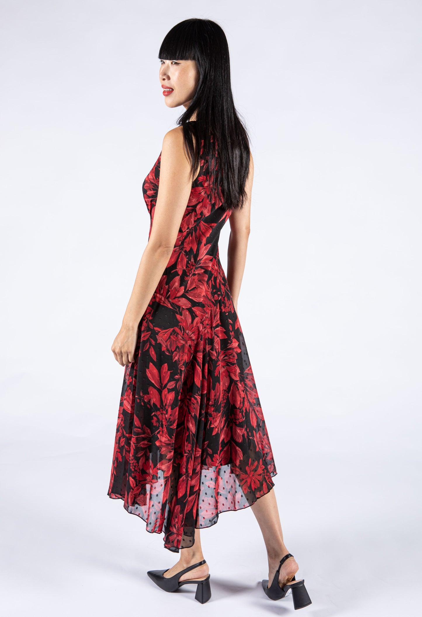 Red Floral Sleeveless Dress