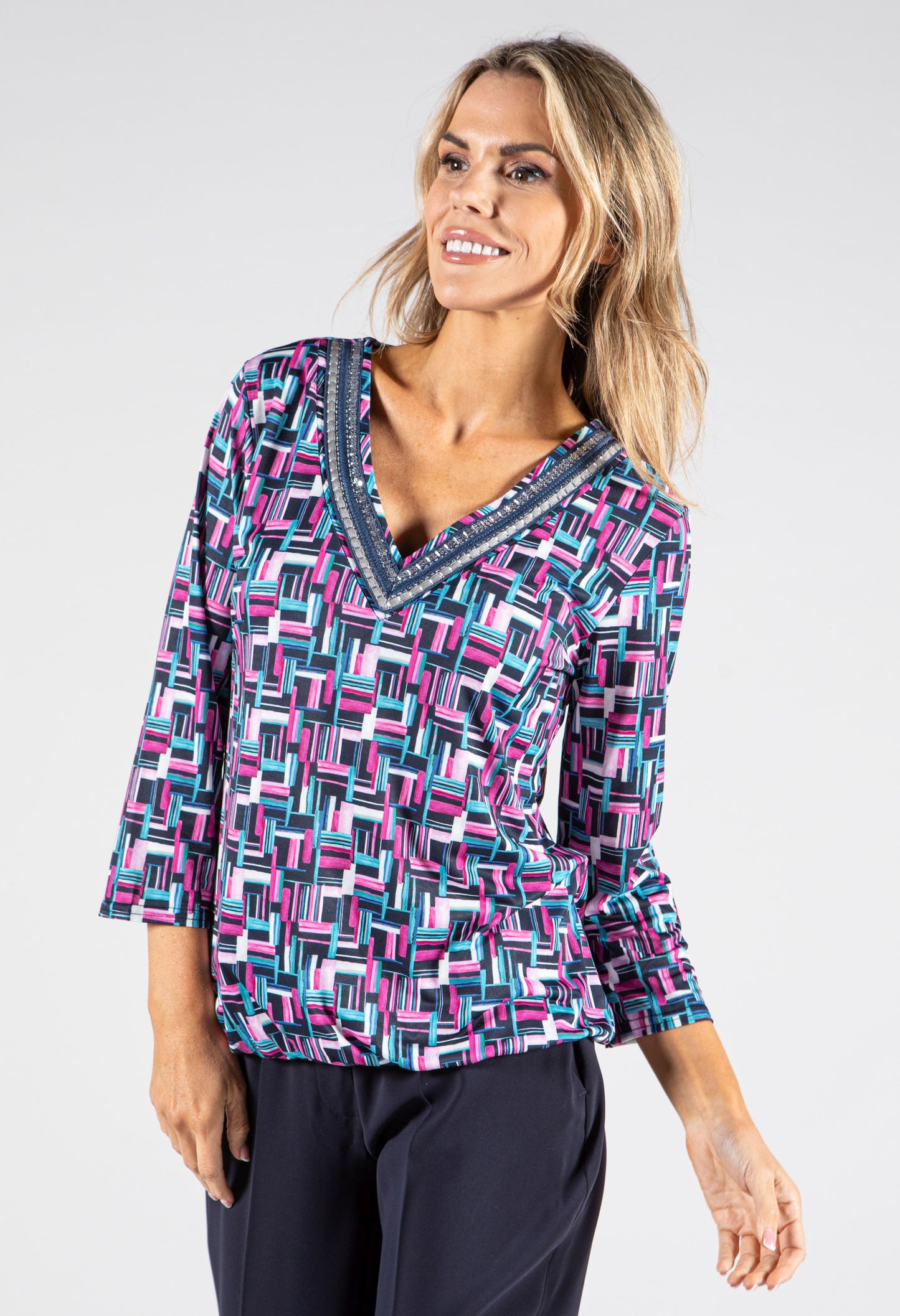 Printed V-Neck Top