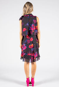 Tiered Tie Neck Floral Dress