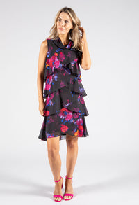 Tiered Tie Neck Floral Dress