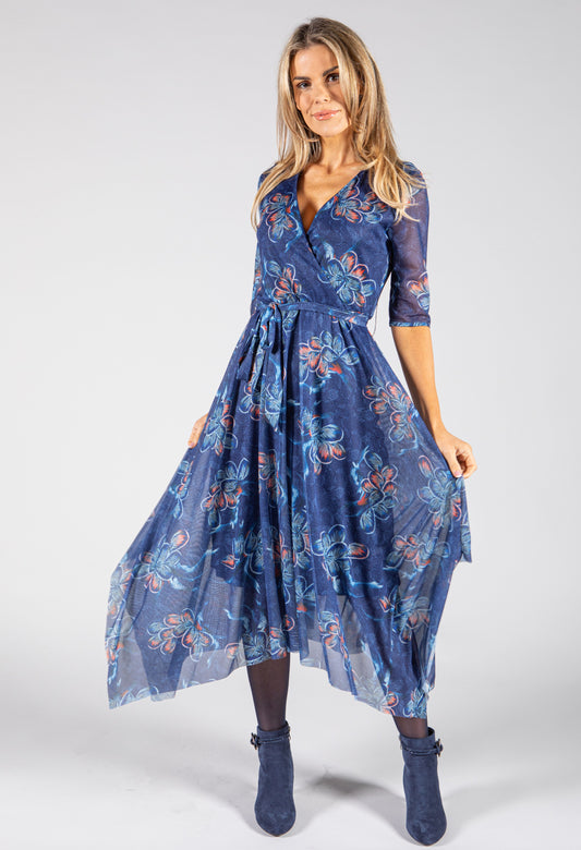 Floral Print Midi Wrap Dress