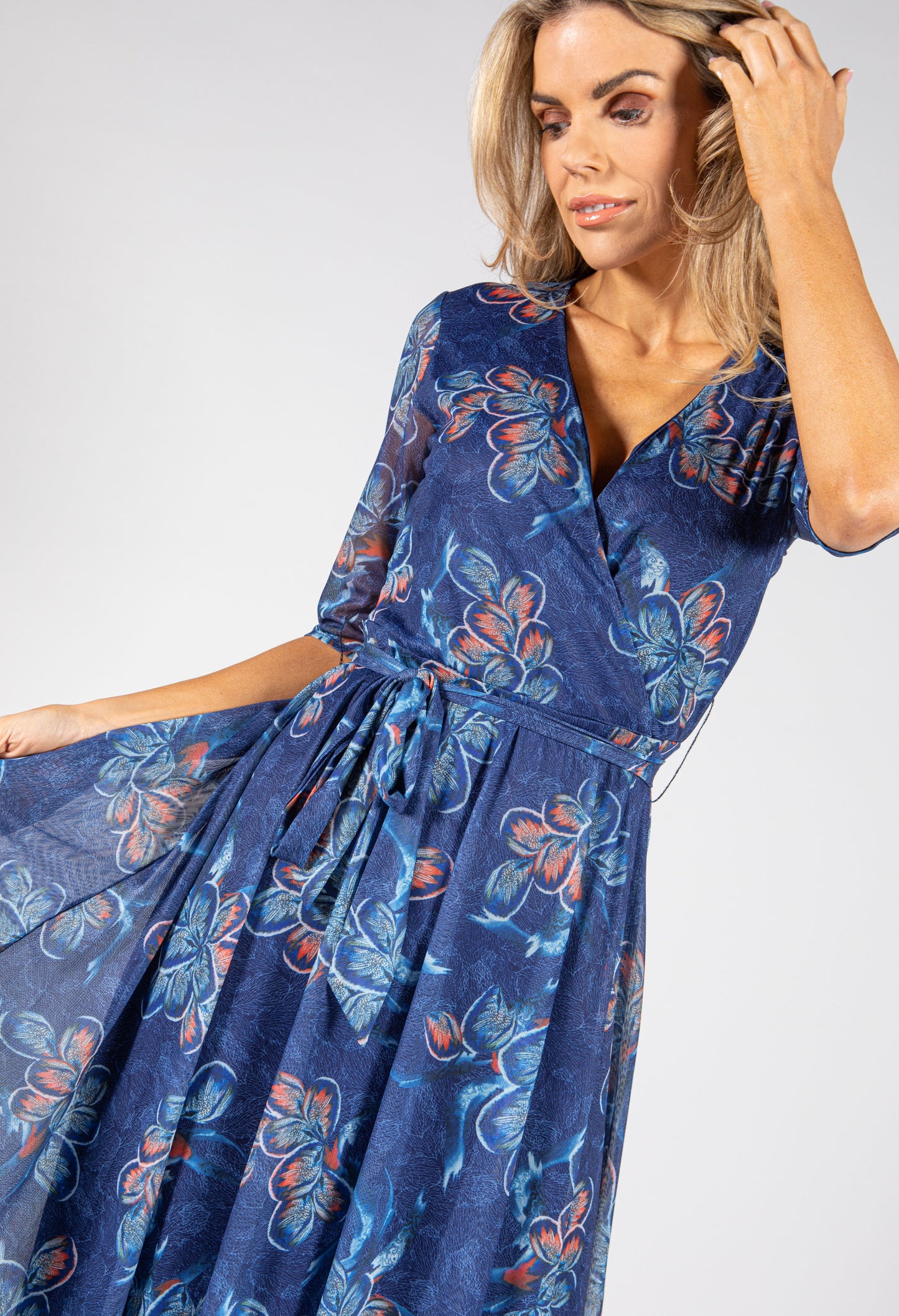 Floral Print Midi Wrap Dress