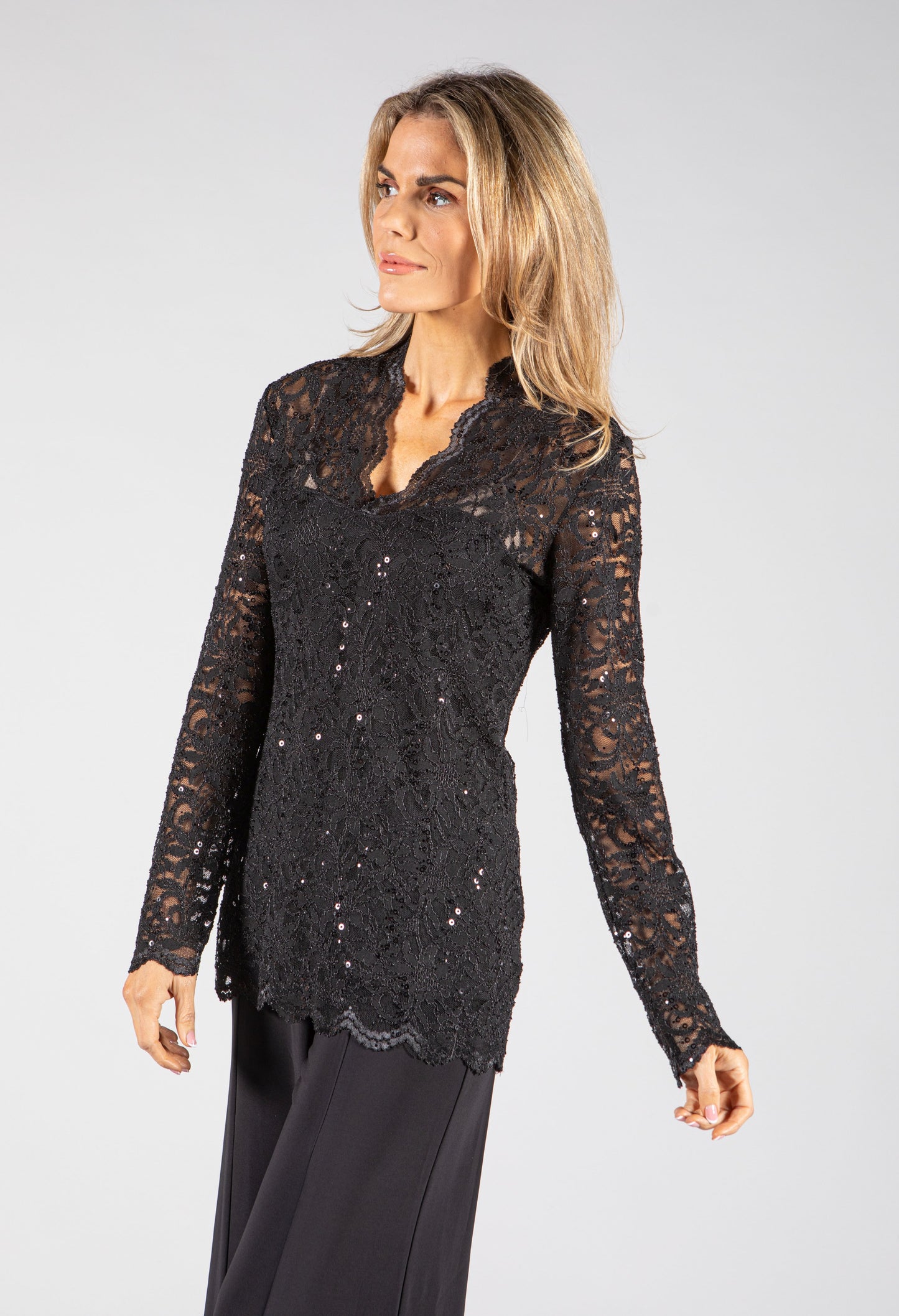 Lace Sequin Detail Top