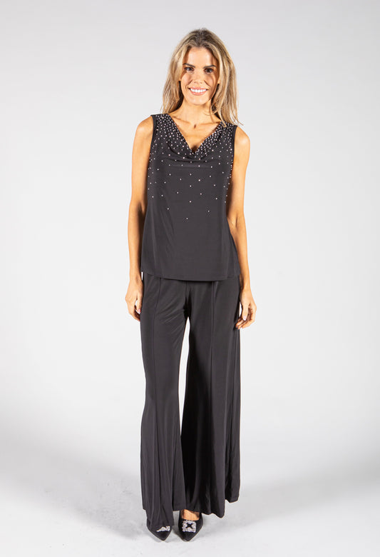 Beaded Cowl Neck Sleeveless Top