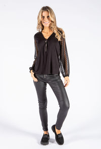 Sheer Sleeve Zip Up Top