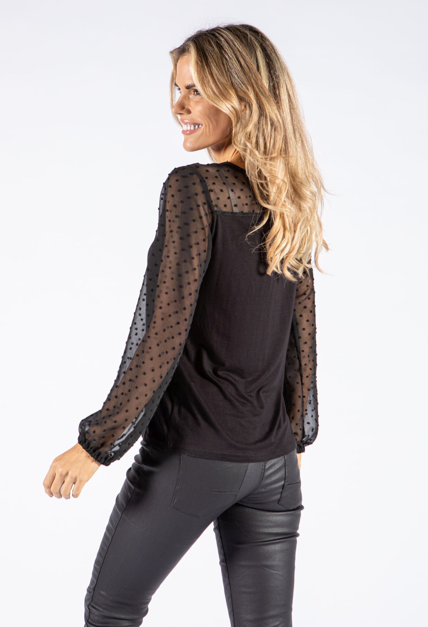 Sheer Sleeve Zip Up Top