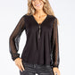 Sheer Sleeve Zip Up Top