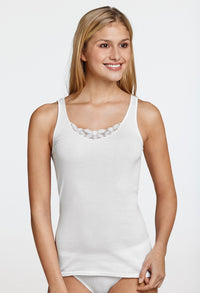 White Strap Top with Embroidery Neckline