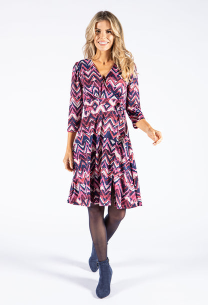 Abstract Print Wrap Bodice Dress