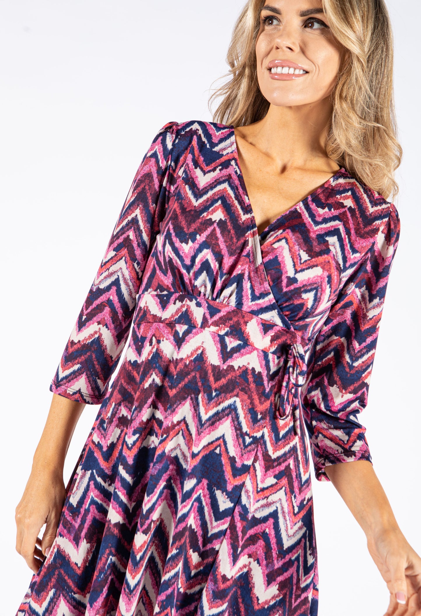 Abstract Print Wrap Bodice Dress