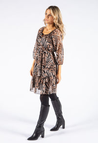 Leaf Print Tiered Dress