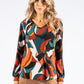 Abstract Print V Neckline Pullover