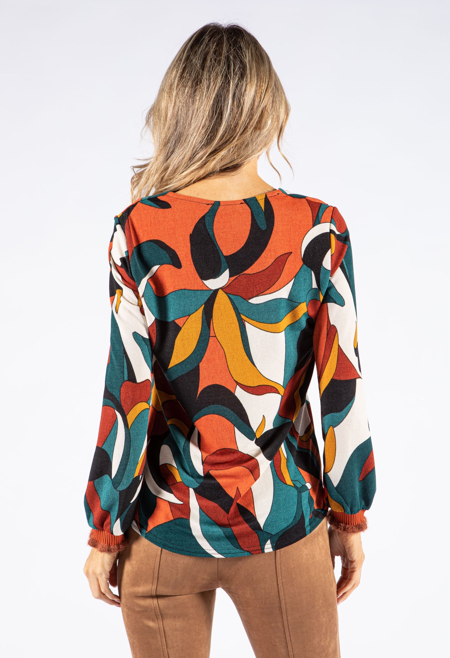 Abstract Print V Neckline Pullover