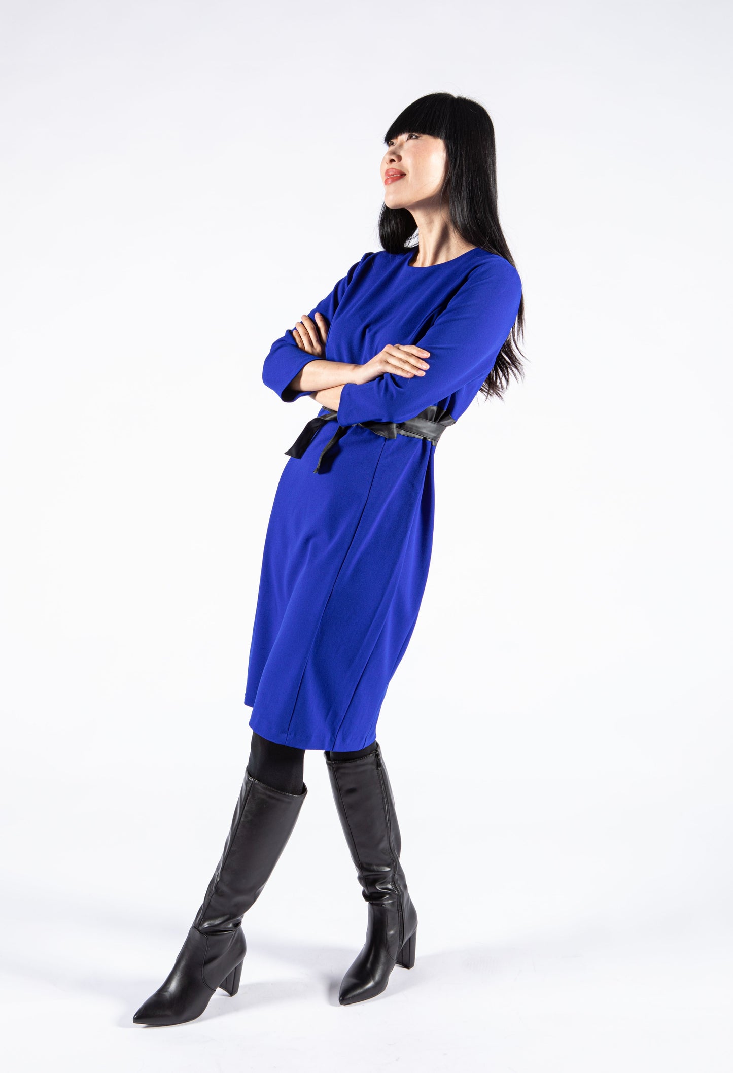 Royal Blue Faux Belted Dress