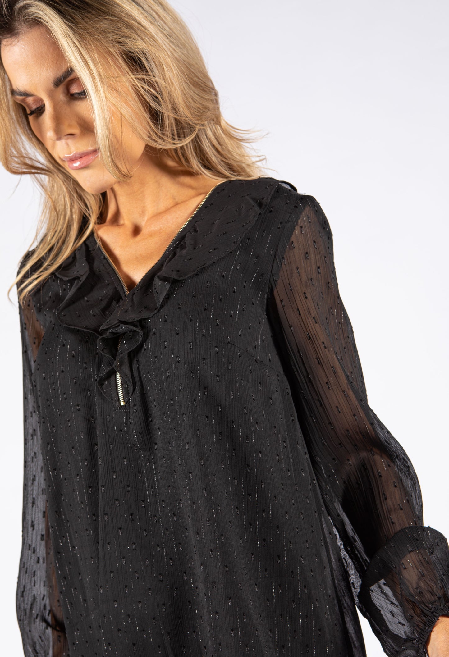 Zip Detail V Neckline Top